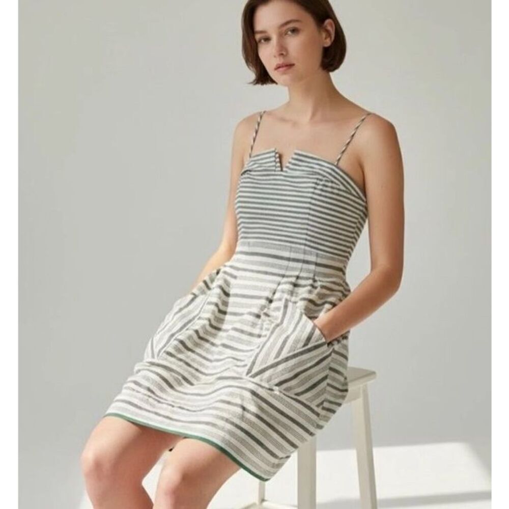 Anthropologie Maeve Changing Stripes Strapless Dress Women’s 6 Linen Blend